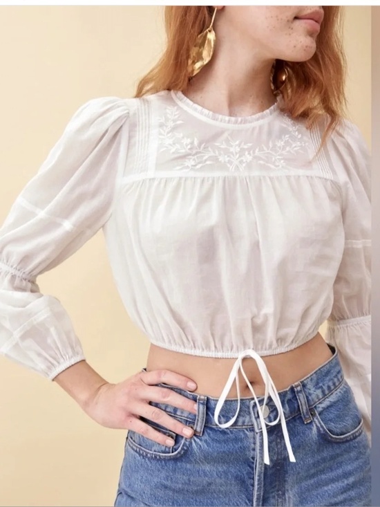 Reformation Tops - REFORMATION Embroidered Cotton Voile L/S Crop Top/Blouse NWOT/sz S